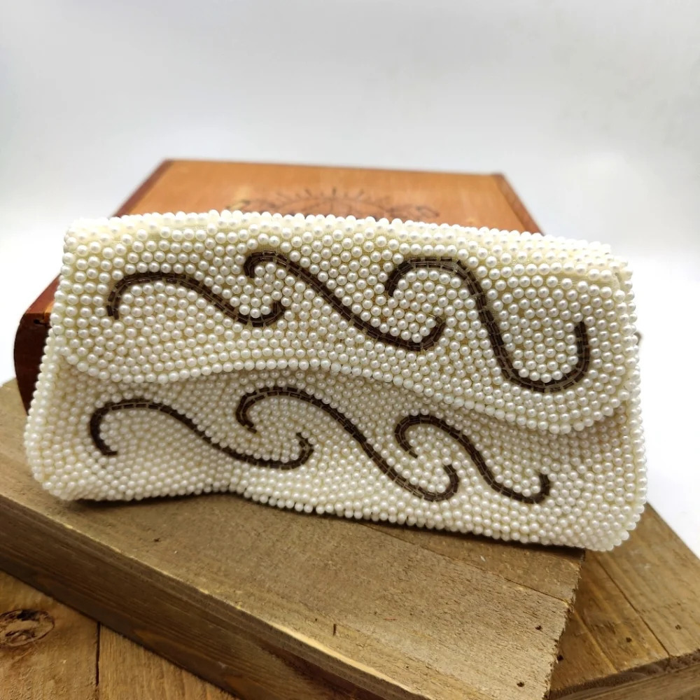 Vintage Beaded Clutch • Faux Pearl • Made in Japan